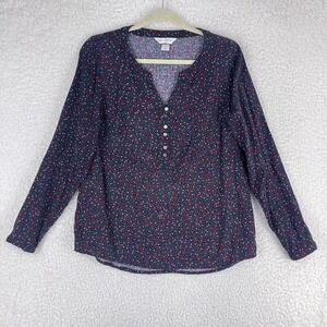 Christopher &‎ Banks Blue Dot Print Long Sleeve Shirt Womens V-Neck Size Small